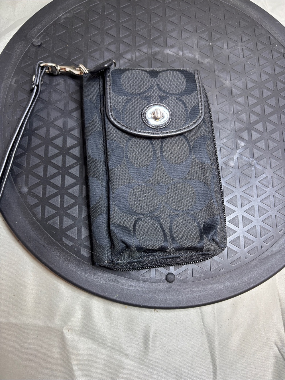 Coach Black Signature Phone Wristlet with Turn-Lock